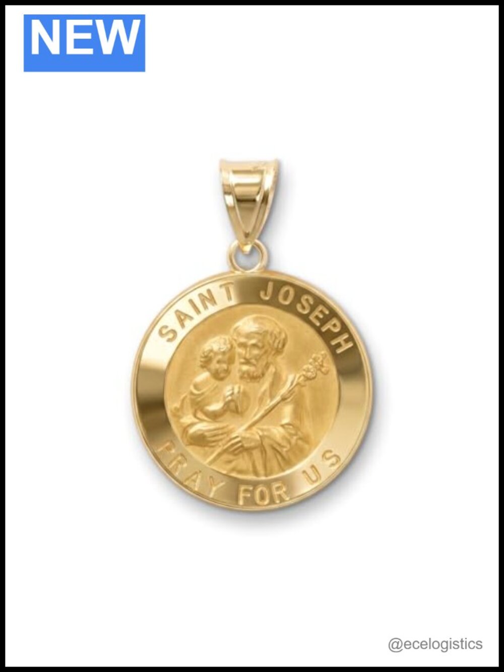 14K Gold St Joseph Medal Pendant Double-Bonded Religious Necklace Charm
